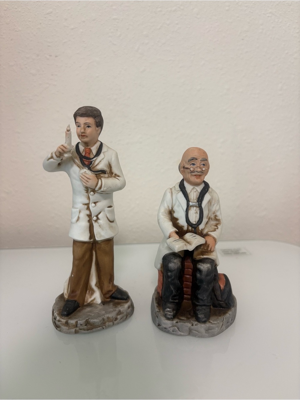 Medical Doctor Figurine Set - White and Brown Home Art Decor